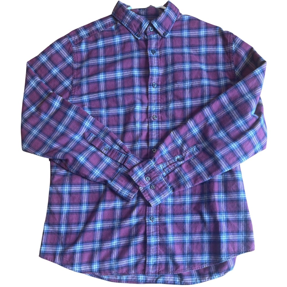 Charles Tyrwhitt Flannel Shirt Burgundy Blue Plaid Slim Fit Mens XL